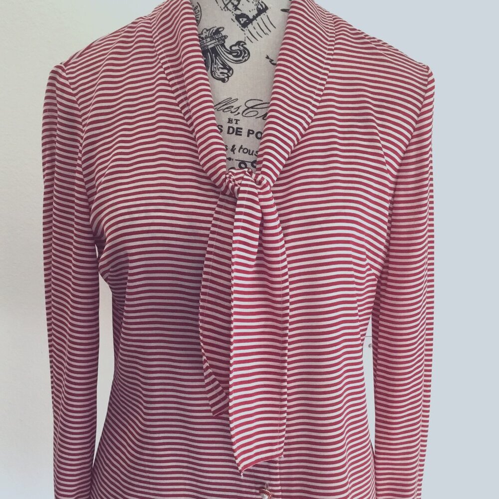 St John Red and White Striped Blouse